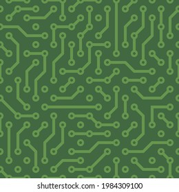 Fondo del patrón verde sin soldadura de la placa de circuito. Vector