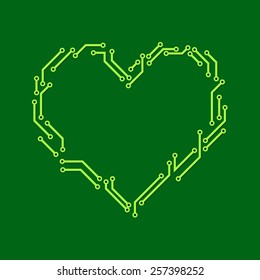 Circuit board heart. Electronic  background - vector drawing