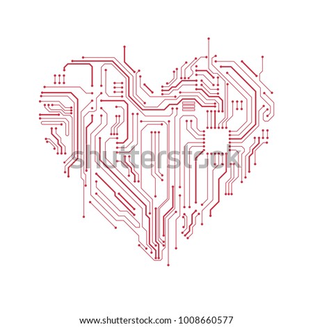 circuit board heart symbol valentines day stock vector (royalty free