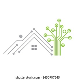 circuit board as a house and tree, vector