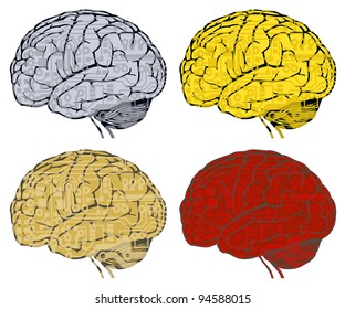 circuit board in human brain. vector illustration