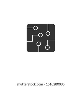 Circuit board icon black in flat style vector illustration on white isolated background. Technology microchip