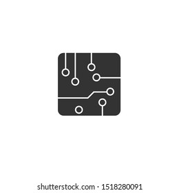 Circuit board icon black in flat style vector illustration on white isolated background. Technology microchip