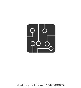 Circuit board icon black in flat style vector illustration on white isolated background. Technology microchip
