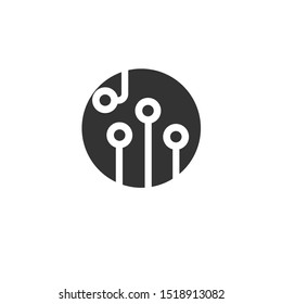 Icono de la tarjeta de circuitos negro en ilustración vectorial de estilo plano sobre fondo aislado blanco. Microchip de tecnología