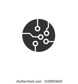Circuit board icon black in flat style vector illustration on white isolated background. Technology microchip