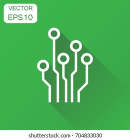Circuit board icon. Business concept technology scheme pictogram. Vector illustration on green background with long shadow.