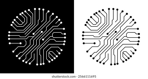 Circuit board icon, Computer microchip on mainboard, Technology, Electronic, Digital, Computer, Engineering, CPU processor, Vector illustration.