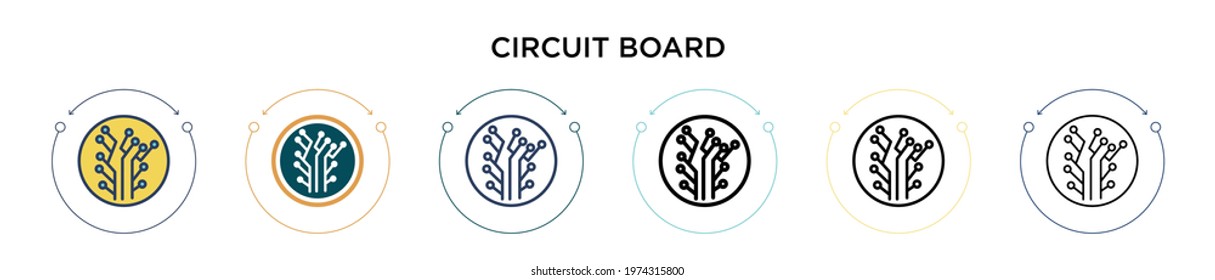 Circuit board icon in filled, thin line, outline and stroke style. Vector illustration of two colored and black circuit board vector icons designs can be used for mobile, ui, web