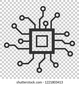 Circuit board icon in flat style. Technology microchip vector illustration on isolated background. Processor motherboard business concept.