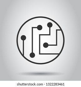 Circuit board icon in flat style. Technology microchip vector illustration on white background. Processor motherboard business concept.