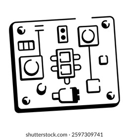 Circuit board icon in hand drawn style
