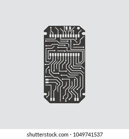 Circuit board icon isolated of flat style. Vector illustration.