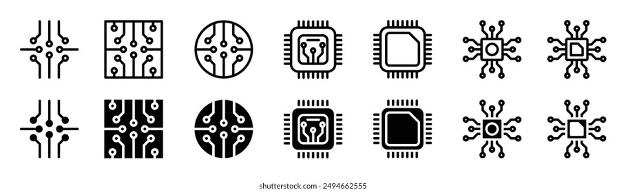 circuit board icon set. electronic motherboard circuit vector symbol. electronics microchip technology sign.