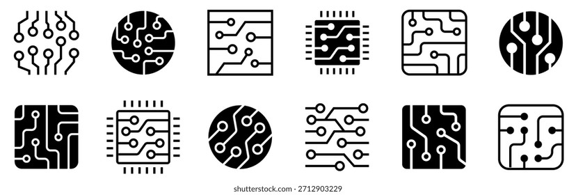 Symbolsatz für die Platine. Elektronik-Icons. Abstrakte Technologiesammlung. Geeignet für Website-Design. Bearbeitbarer Strich. Vektorgrafik