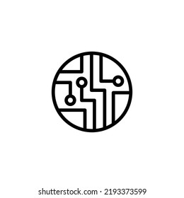 Circuit board icon. Simple outline style. Tech, microchip, circle, hardware, technology concept. Thin line vector illustration isolated on white background. EPS 10.