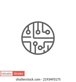 Circuit board icon. Simple outline style. Tech, microchip, circle, hardware, technology concept. Thin line vector illustration isolated on white background. Editable stroke EPS 10.