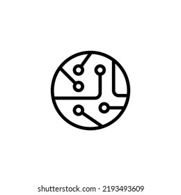 Circuit board icon. Simple outline style. Tech, microchip, circle, hardware, technology concept. Thin line vector illustration isolated on white background. EPS 10.