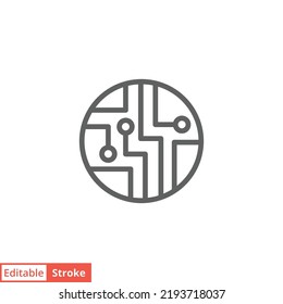 Circuit board icon. Simple outline style. Tech, microchip, circle, hardware, technology concept. Thin line vector illustration isolated on white background. Editable stroke EPS 10.