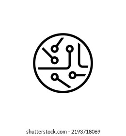 Circuit board icon. Simple outline style. Tech, microchip, circle, hardware, technology concept. Thin line vector illustration isolated on white background. EPS 10.