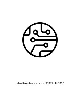 Circuit board icon. Simple outline style. Tech, microchip, circle, hardware, technology concept. Thin line vector illustration isolated on white background. EPS 10.