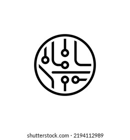 Icono de la tarjeta de circuitos. Estilo de contorno simple. Tecnología, microchip, círculo, hardware, concepto de tecnología. Ilustración vectorial de línea delgada aislada en fondo blanco. EPS 10.