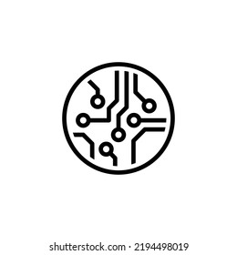 Icono de la tarjeta de circuitos. Estilo de contorno simple. Tecnología, microchip, círculo, hardware, concepto de tecnología. Ilustración vectorial de línea delgada aislada en fondo blanco. EPS 10.