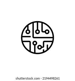 Circuit board icon. Simple outline style. Tech, microchip, circle, hardware, technology concept. Thin line vector illustration isolated on white background. EPS 10.