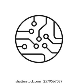 Circuit board icon. Simple outline style. Tech, microchip, circle, hardware, technology concept. Thin line vector illustration isolated on white background.