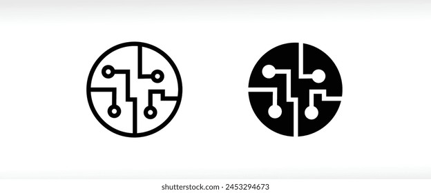 Icono de placa de circuito, tecnología, línea de procesador y conjunto de iconos planos, trazo editable aislado en blanco, ilustración lineal de contorno de Vector, estilo de diseño de logotipo de símbolo