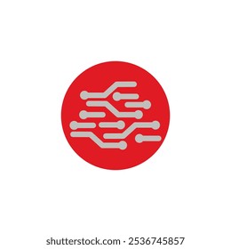 Circuit board icon, technology schematic circle symbol.