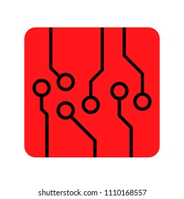 Circuit board icon. Technology scheme square symbol.Red, vector