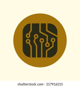 Circuit board  icon. Technology scheme square symbol. Flat design style.