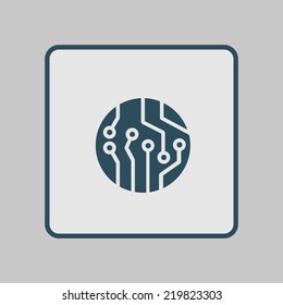 Circuit board  icon. Technology scheme square symbol. Flat design style.