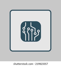 Circuit board  icon. Technology scheme square symbol. Flat design style.
