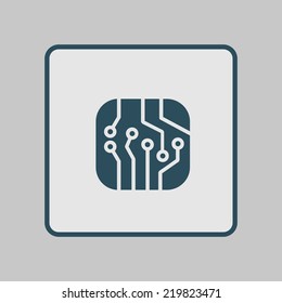 Circuit board  icon. Technology scheme square symbol. Flat design style.