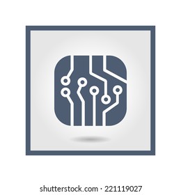Circuit board  icon. Technology scheme square symbol. Flat design style.