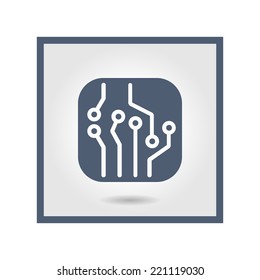 Circuit board  icon. Technology scheme square symbol. Flat design style.