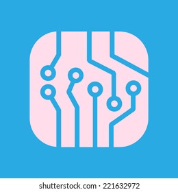 Circuit board  icon. Technology scheme square symbol. Flat design style.