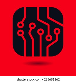 Circuit board  icon. Technology scheme square symbol. Flat design style.