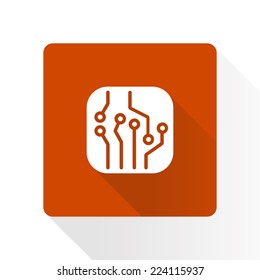 Circuit board  icon. Technology scheme square symbol. Flat design style.