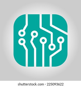 Circuit board  icon. Technology scheme square symbol. Flat design style.