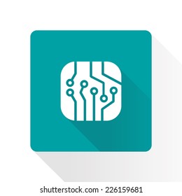 Circuit board  icon. Technology scheme square symbol. Flat design style.