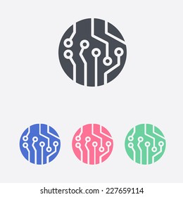 Circuit board  icon. Technology scheme square symbol. Flat design style.