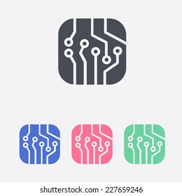 Circuit board  icon. Technology scheme square symbol. Flat design style.