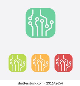 Circuit board  icon. Technology scheme square symbol. Flat design style.