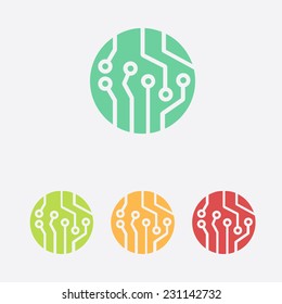 Circuit board  icon. Technology scheme square symbol. Flat design style.