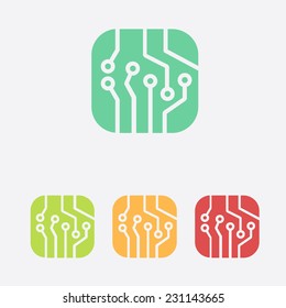 Circuit board  icon. Technology scheme square symbol. Flat design style.