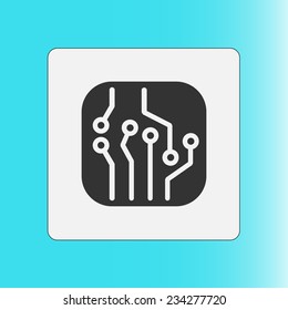 Circuit board  icon. Technology scheme square symbol. Flat design style.