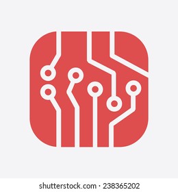 Circuit board  icon. Technology scheme square symbol. Flat design style.